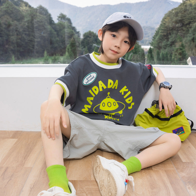 Heavyweight Boys Short Sleeve T-Shirts with Fine Craft