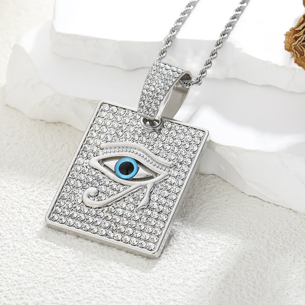 Street hip-hop square brand evil eye pendant necklace
