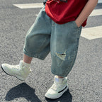 Boys Summer Thin Ripped Denim 7" Pants
