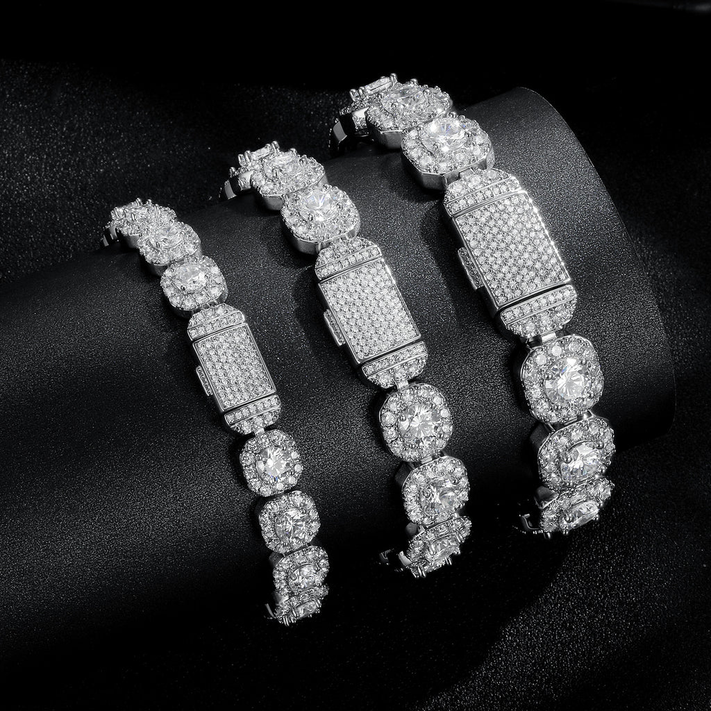 Cuban Bracelet 12mm Wide Rock Sugar Chain Zircon Tennis Bracelet Flip