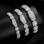 Cuban Bracelet 12mm Wide Rock Sugar Chain Zircon Tennis Bracelet Flip