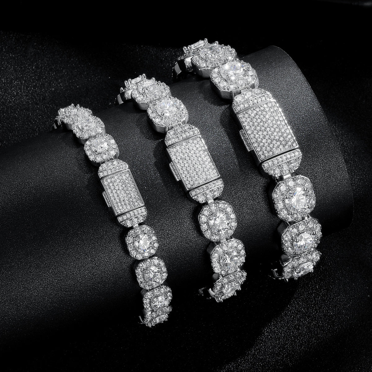 Cuban Bracelet 12mm Wide Rock Sugar Chain Zircon Tennis Bracelet Flip