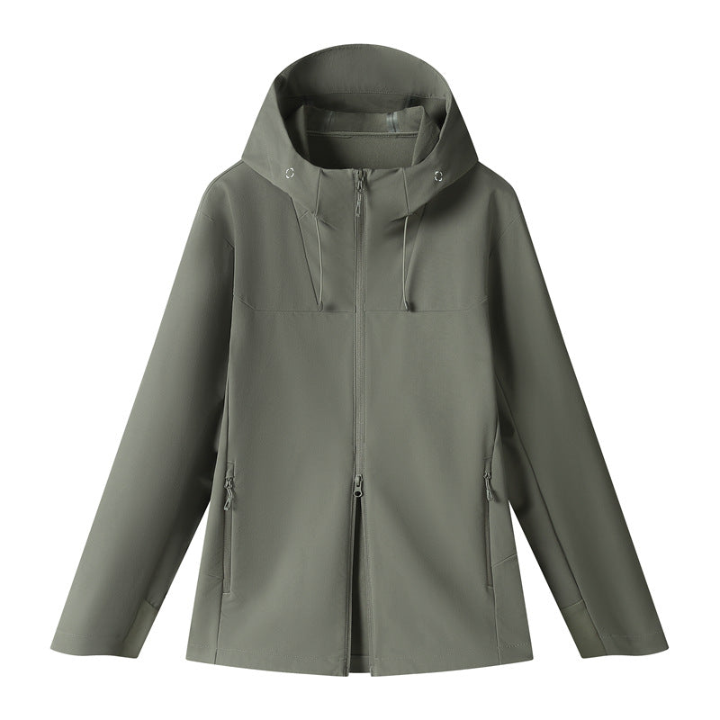 WENHOUU Women Heat‑Sealed Softshell Jacket Windproof Water‑Repellent Hooded Outdoor Coat