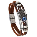 Leather cord stainless steel devil eye bracelet
