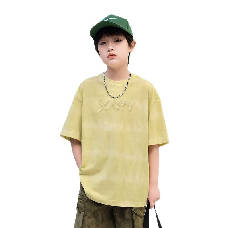 New Embossed Pure Cotton Breathable Short Sleeve T-Shirts for Boys