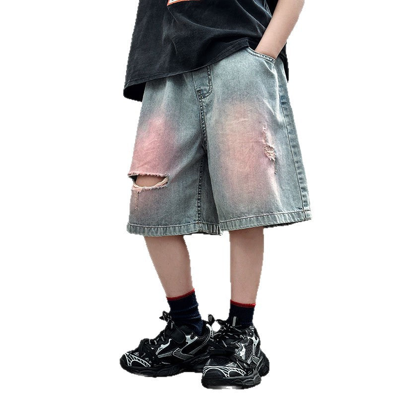 Lightweight Distressed Denim Shorts for Kids Summer