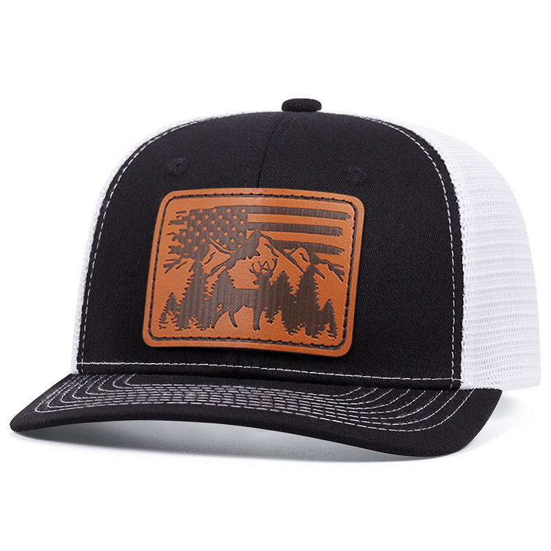 Embroidered baseball cap with animal-skin-style patch