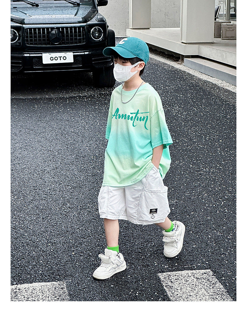 Gradient Trendy Short Sleeve Heavy Cotton Tee