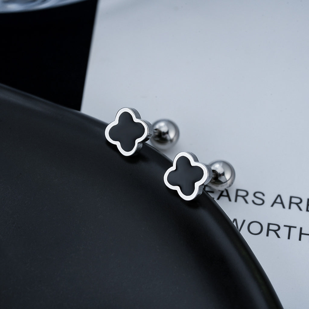 Titanium Steel Four-Leaf Clover Stud Earrings