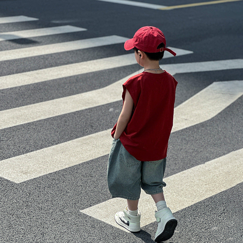 Big Boys Red Cotton Sleeveless Summer Vest