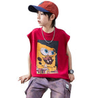 Boys Cartoon Print Cotton Sleeveless Vest