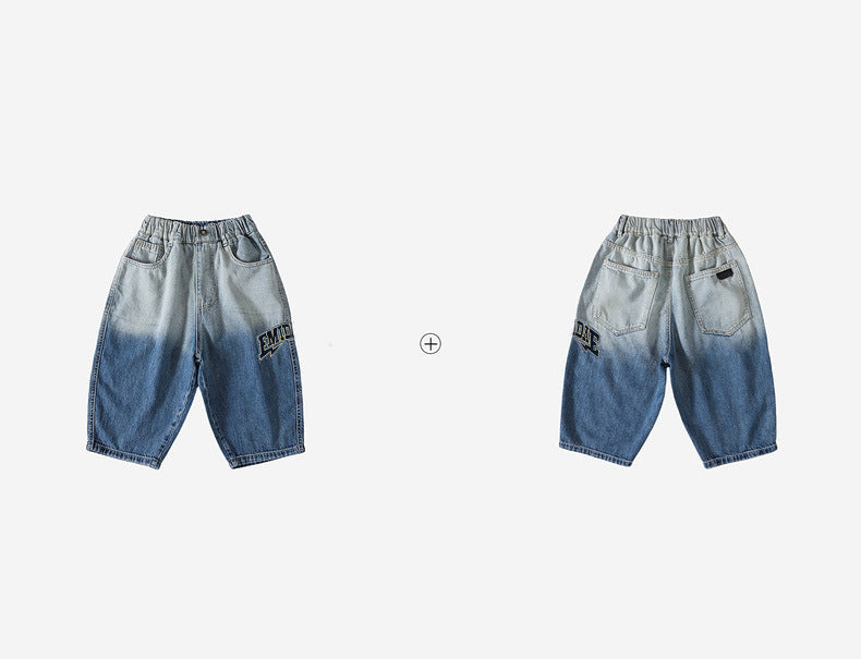 Boys Letter Embroidered Soft Denim 7 Inch Shorts