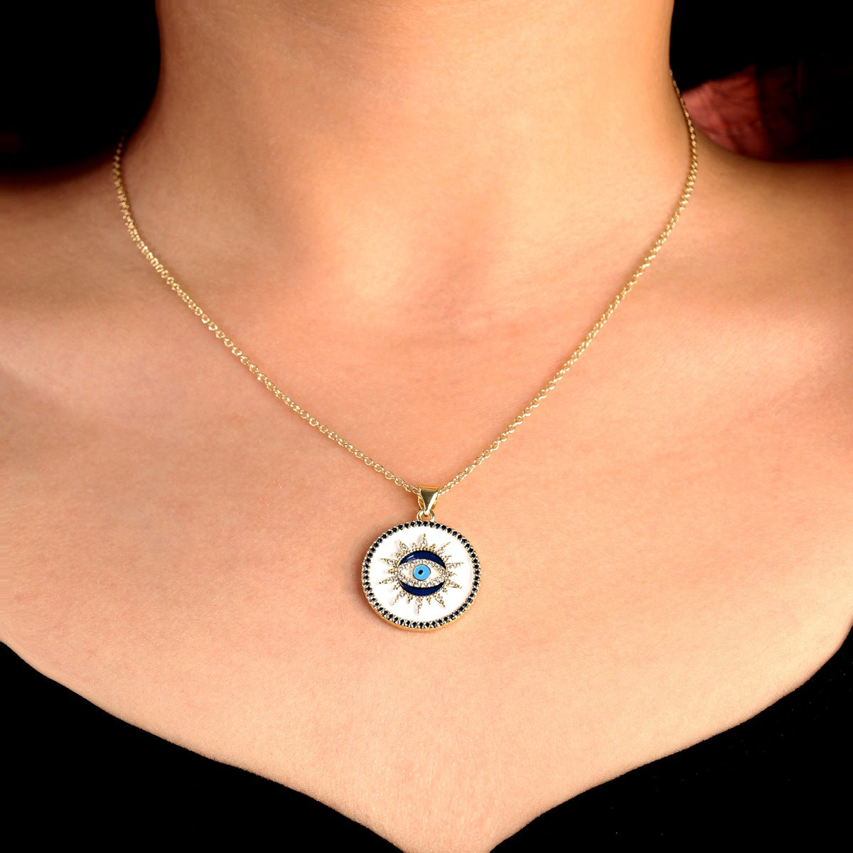 Evil Eye Necklace, Colorfast Turkish Oil Drop Pendant