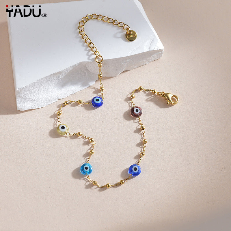 Evil Eye Beaded Stainless Steel Anklet