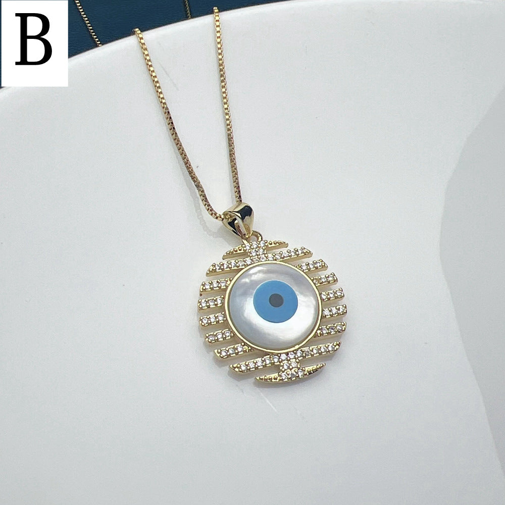 Evil Eye Necklace with Shell and Zircon Pendant