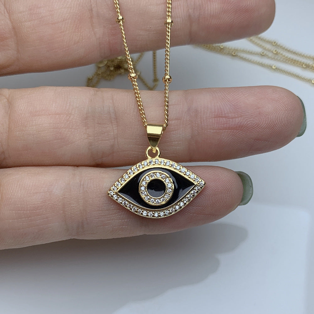 Oil-splashed zircon evil eye pendant necklace