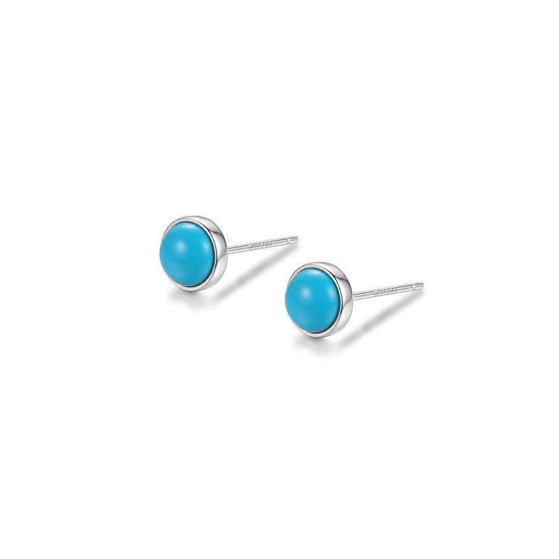 Nature Cast Metalworks Round Turquoise Button Sterling Silver Post Earring