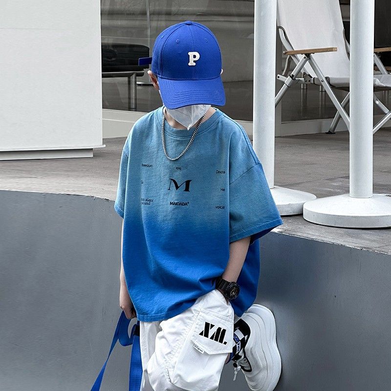 Gradient Trendy Short Sleeve Heavy Cotton Tee