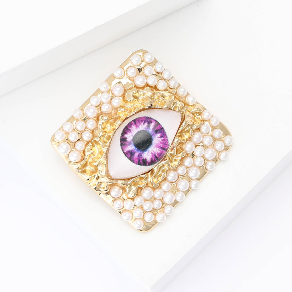 Square Pearl Evil Eye Brooch for Men and Women