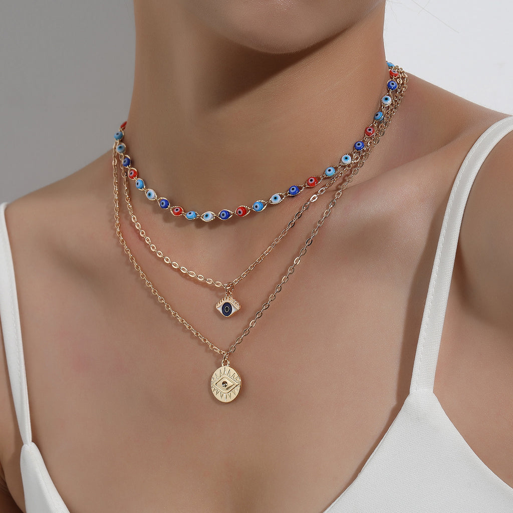 Evil Eye Collarbone Chain Hip Hop Multi-Layer Necklace
