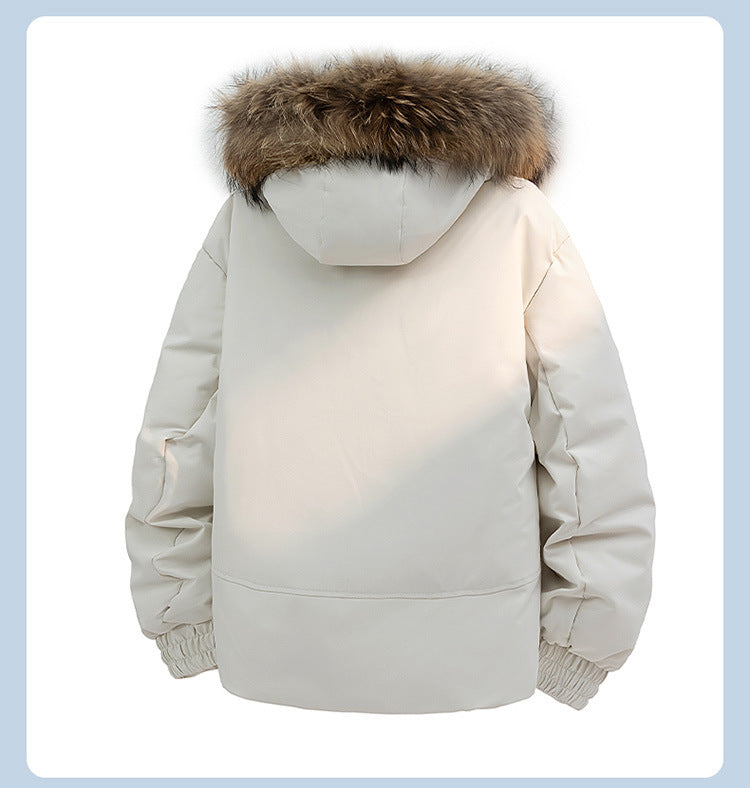 Raccoon Fur Collar Workwear Down Jacket - Unisex Couples' Winter New Stylish Warm Windproof