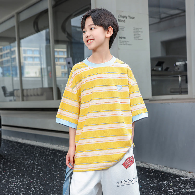 Boys 3D Striped Quick-Dry Short Sleeve T-Shirts