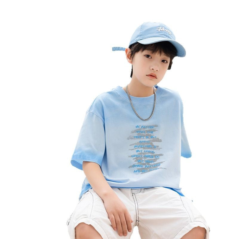 Boys Tie-Dye Gradient Cotton Short Sleeve T-Shirt