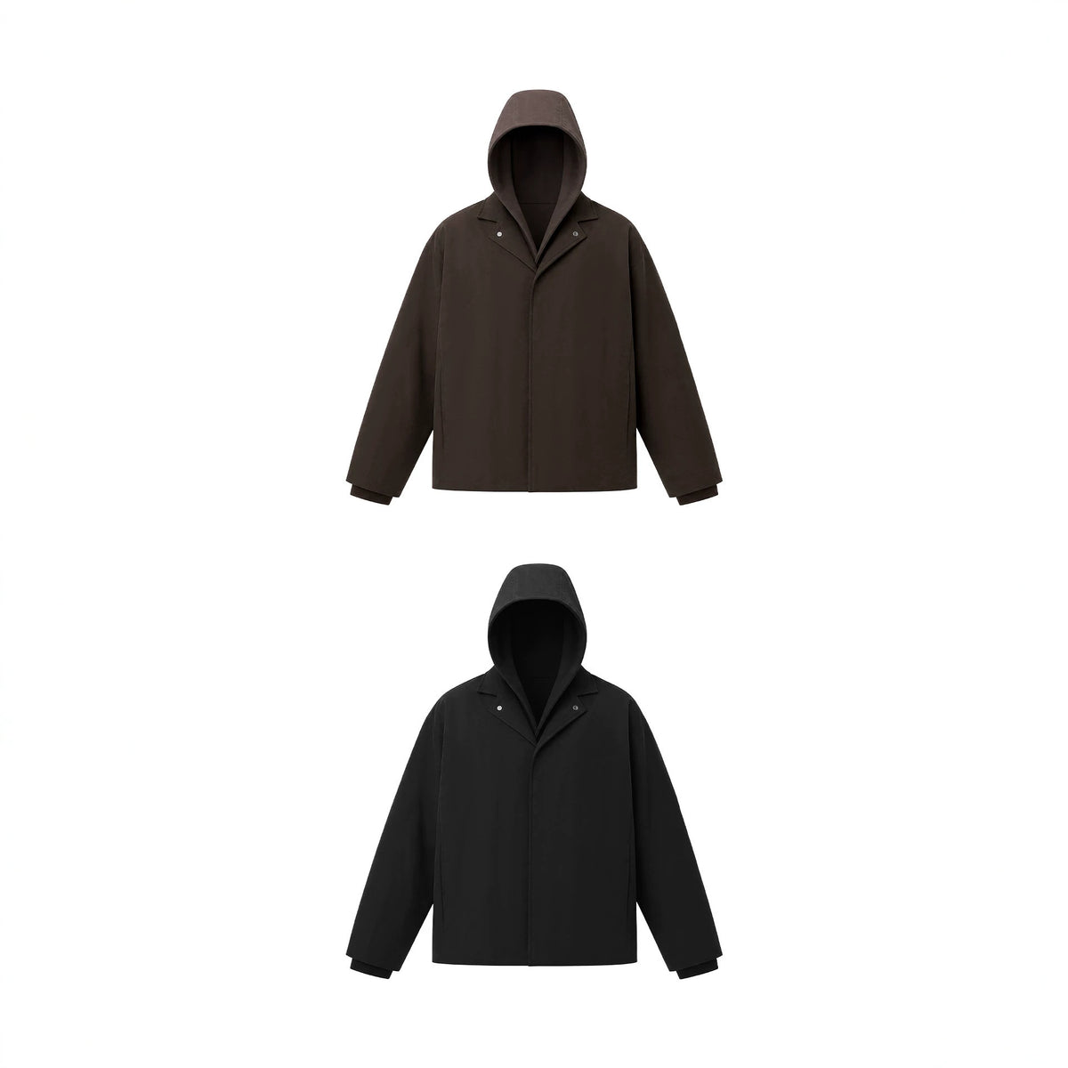 Faux two-piece fleece-lined street style short wide hooded cotton jacket for men