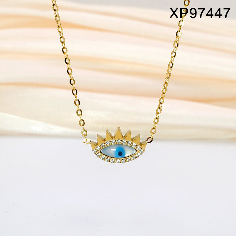 Titanium steel gold-plated evil eye pendant necklace