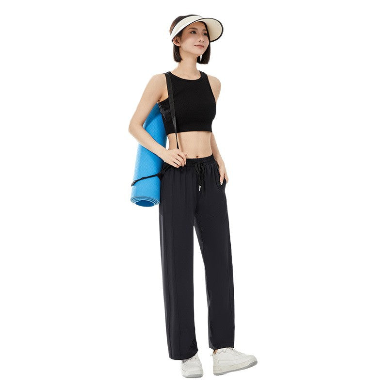 WENHOUU Women UPF50+ Ice‑Silk Cool Wide‑Leg Quick‑Dry Sun Protection Outdoor Pants