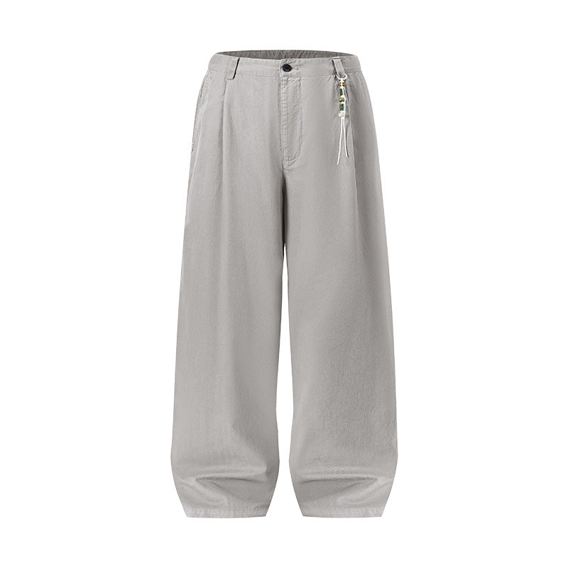 Washed Cotton Casual Straight-Leg Trousers