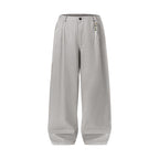 Washed Cotton Casual Straight-Leg Trousers