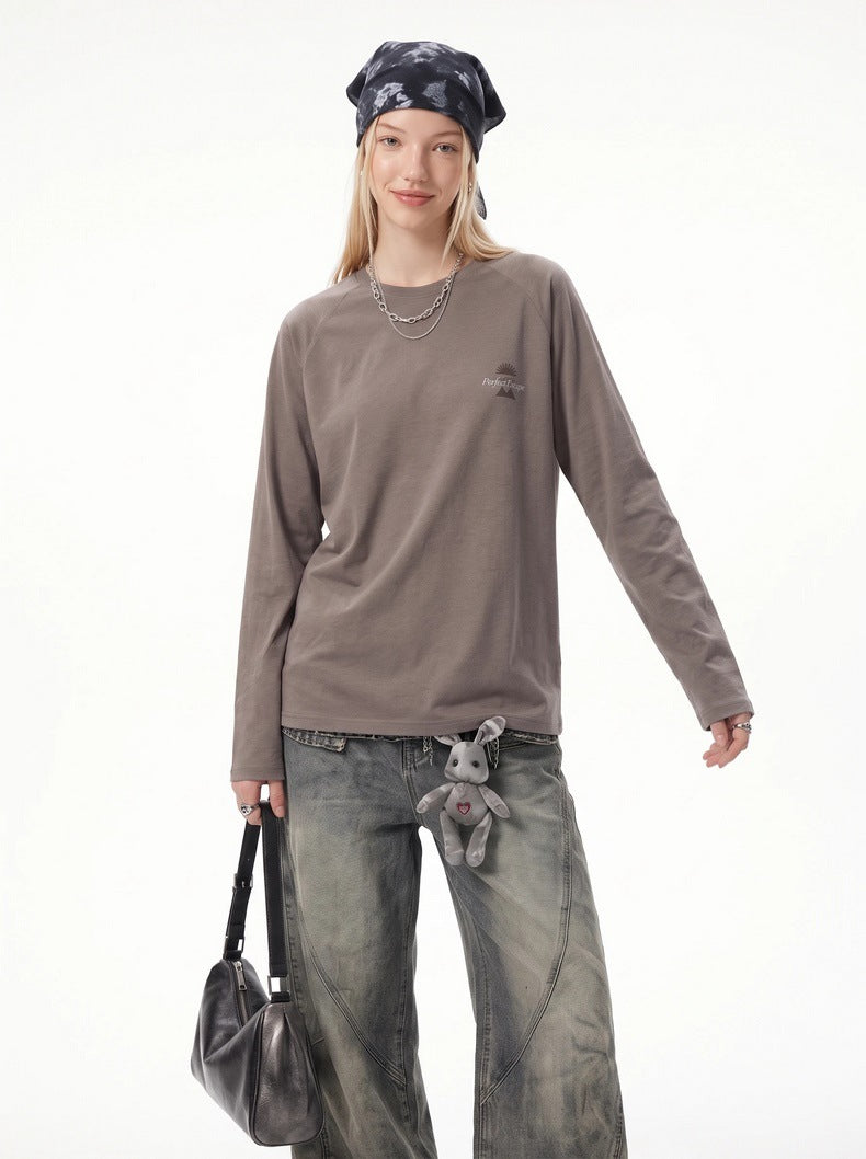 Color-block raglan-sleeve printed long-sleeve sports T-shirt