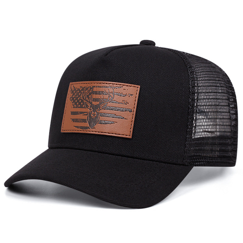 Embroidered baseball cap with animal-skin-style patch