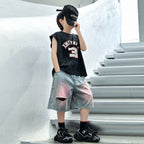 Lightweight Distressed Denim Shorts for Kids Summer