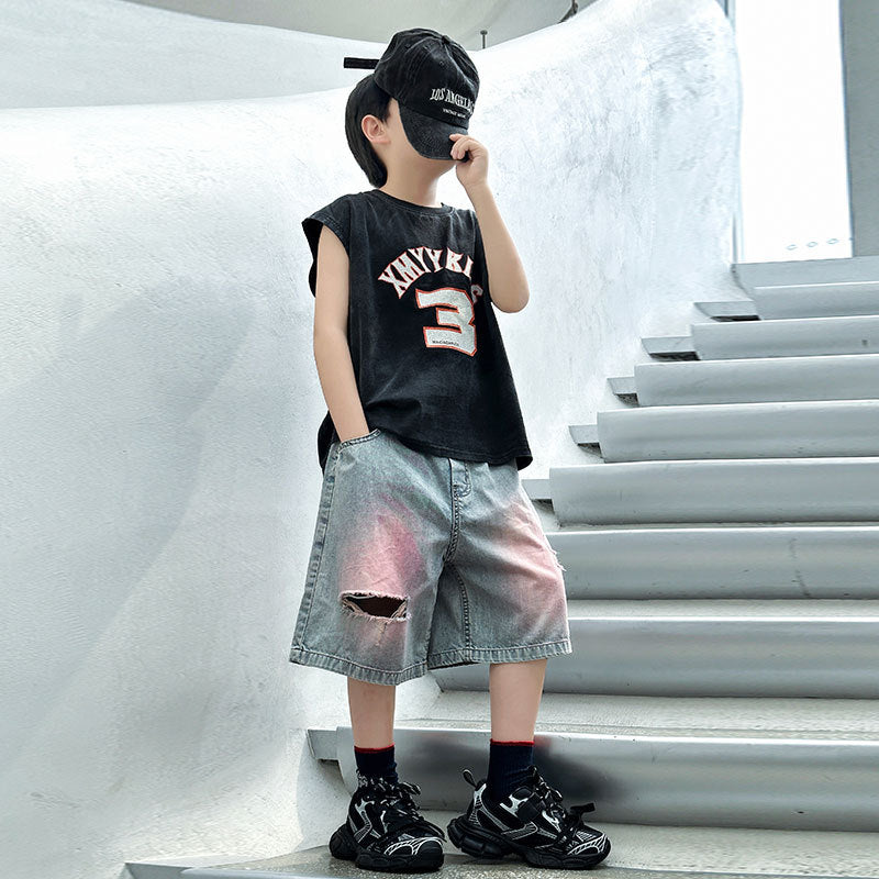 Lightweight Distressed Denim Shorts for Kids Summer
