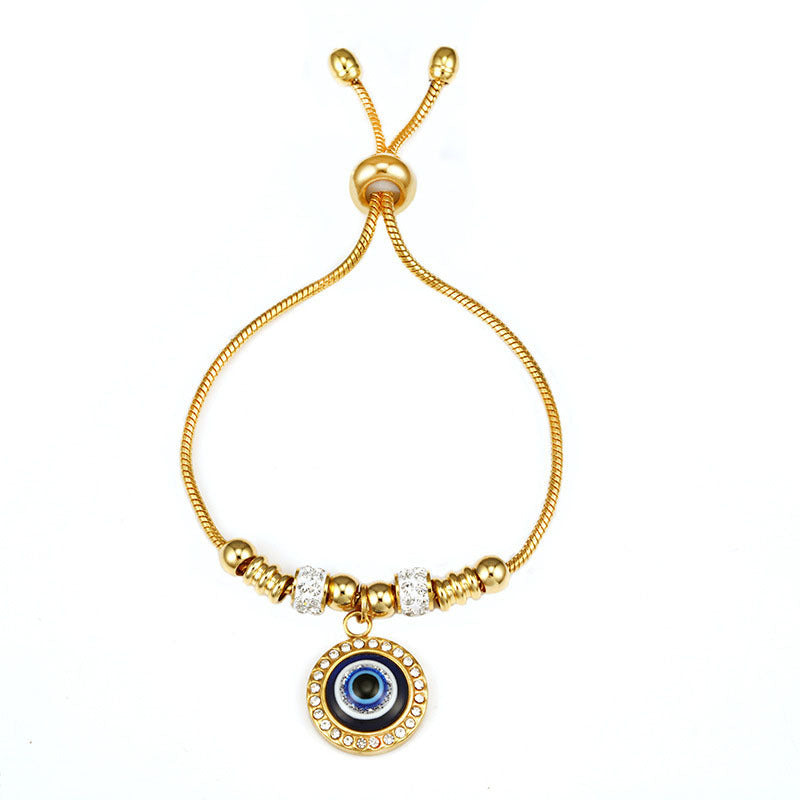 Evil Eye Stainless Steel Adjustable Pull-out Blue Eye Bracelet