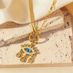 Stainless steel diamond-encrusted evil eye necklace