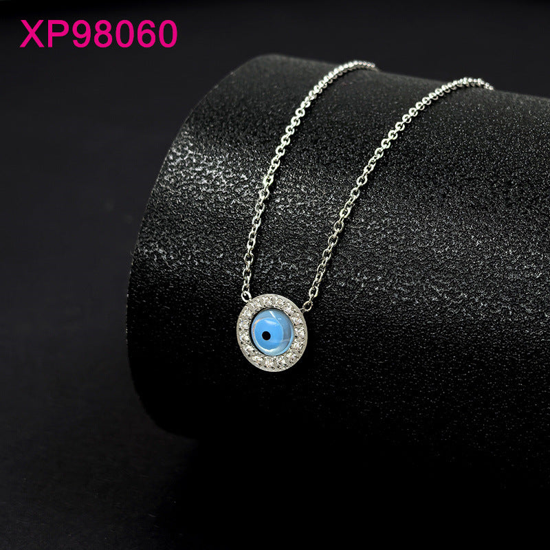Titanium steel gold-plated evil eye pendant necklace