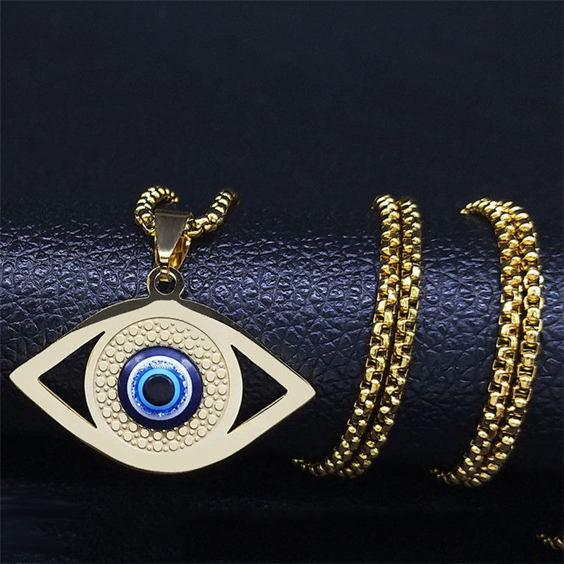 Evil Blue Eye Necklace Stainless Steel Turkish Eye