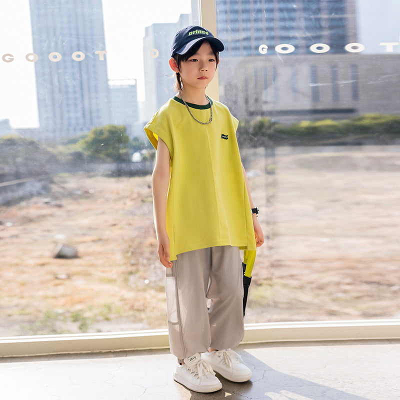 Boys Mesh Spliced Long Pants, Summer Lightweight Quick Dry Trousers