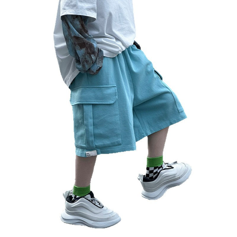 Campus-Style Cargo Shorts Mid-to-Older Kids' Knee-Length Shorts