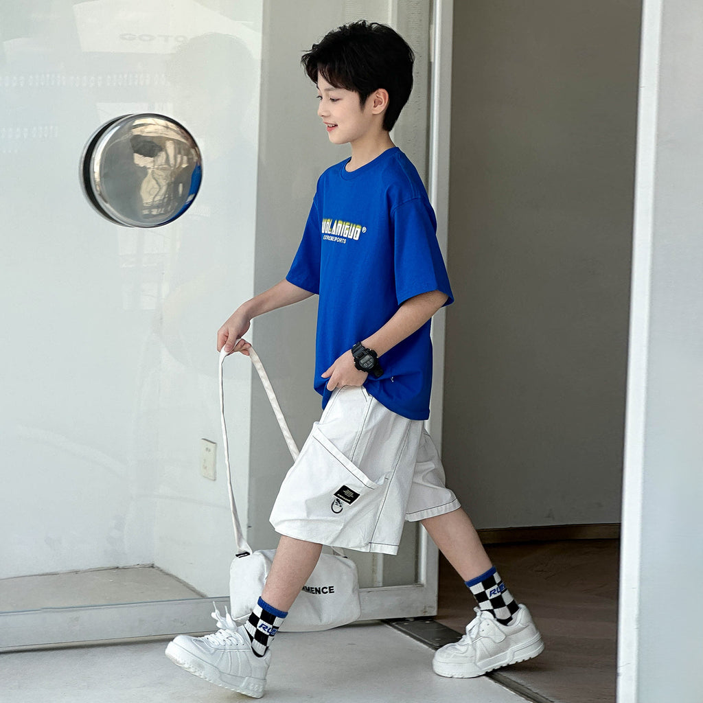Kids Letter Print T-Shirt & Cargo Pants Set, Summer New 2-Piece Outfit