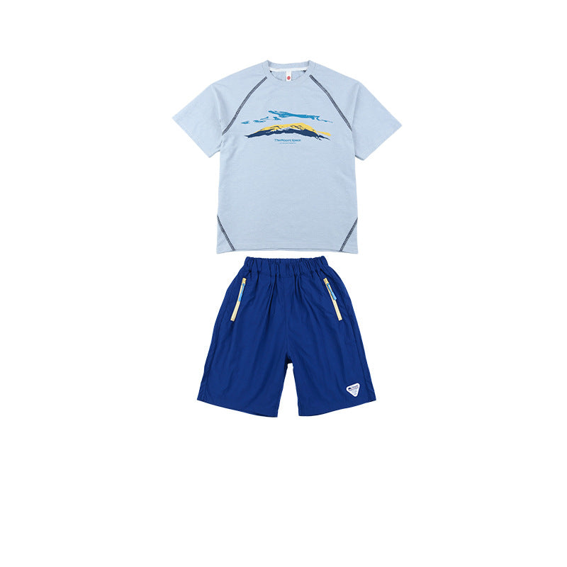Outdoor-style short-sleeve set for kids with mountain print