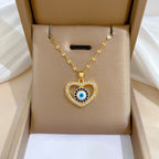 Titanium Steel Heart-Shaped Evil Eye Versatile Clavicle Chain