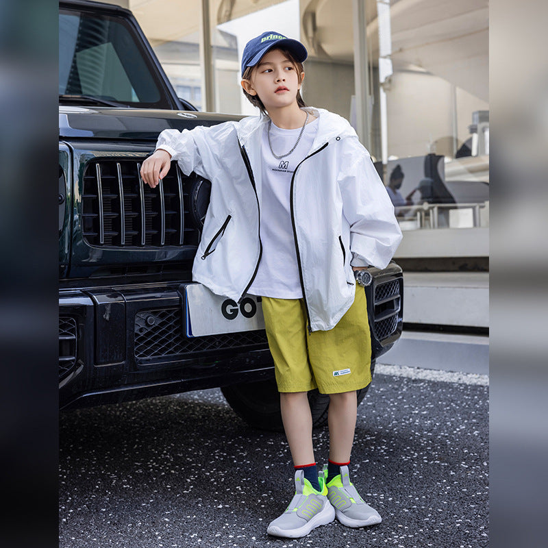 UPF50+ Lightweight, Breathable White Sun-Protection Jacket for Kids