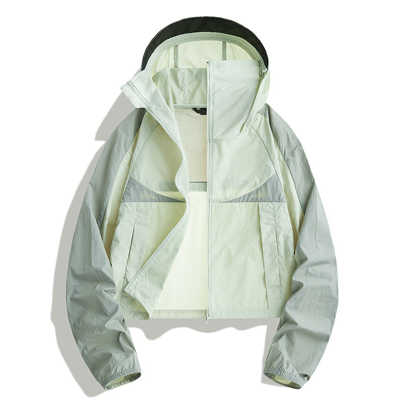Women's Cropped Sun Protection Hooded Jacket, Summer Breathable Cool‑Feel Outdoor UV‑Proof Coat