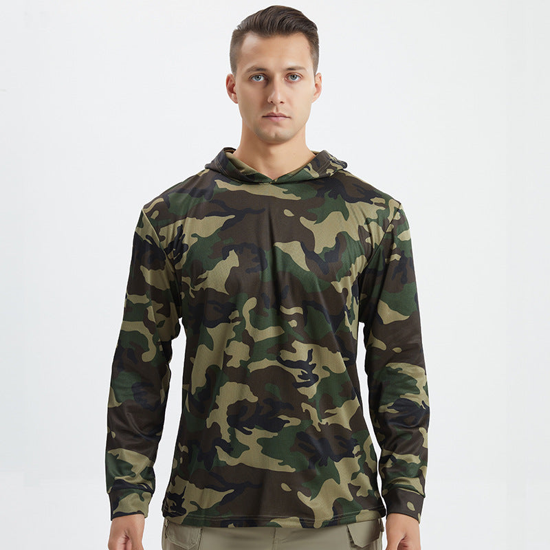 Men Lightweight Camo Long Sleeve Quick Dry Outdoor Sun Protection Tee