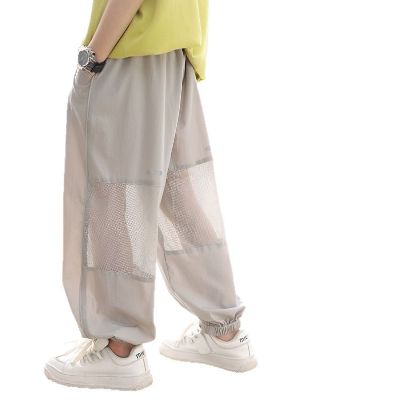 Boys Mesh Spliced Long Pants, Summer Lightweight Quick Dry Trousers