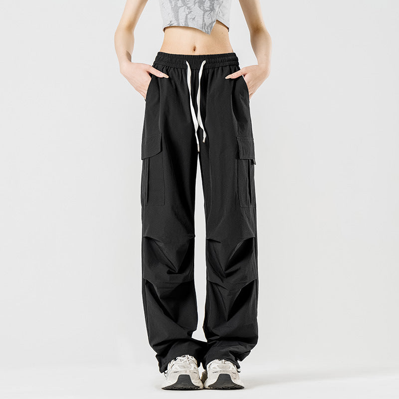 Unisex UPF50+ Ice‑Silk Wide Leg Cargo Pants, Water‑Repellent Quick‑Dry Drapy Summer Paratrooper Trousers